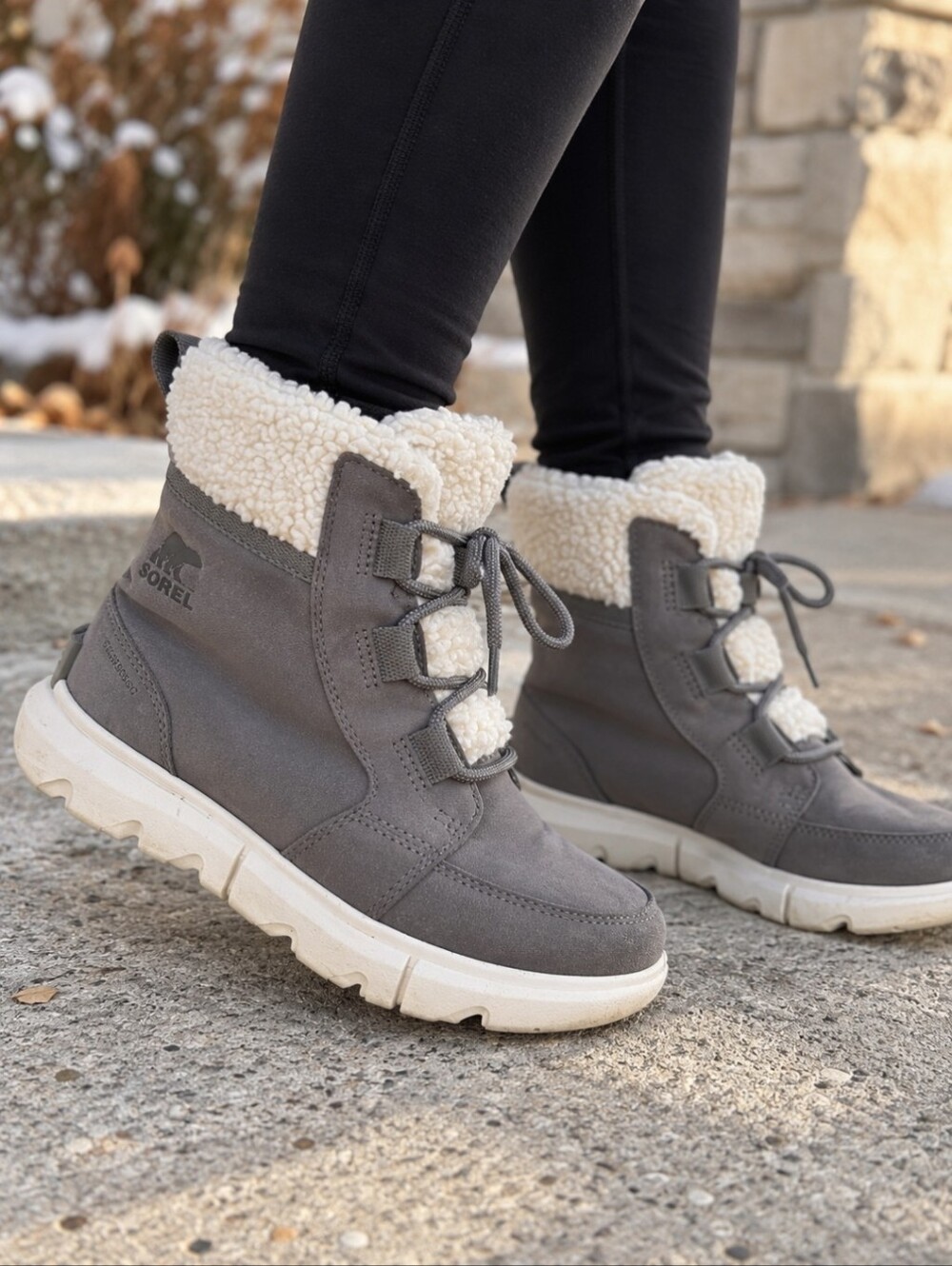 SOREL Explorer Joan Waterproof Gray Faux Fur Boots Women’s 7.5